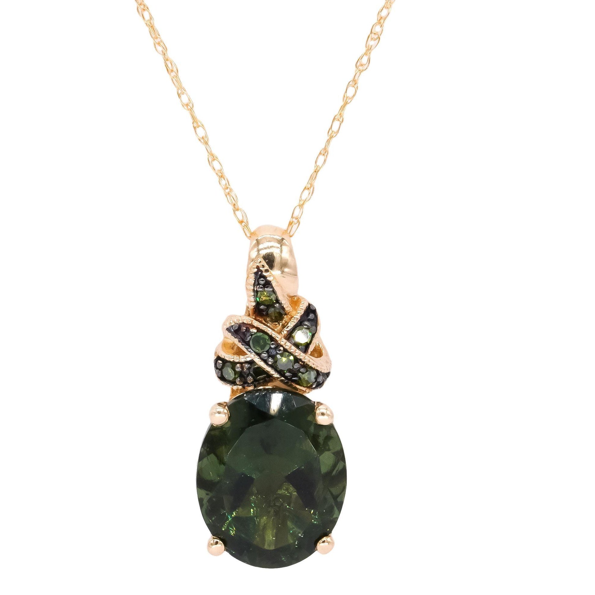 10k Yellow Gold Jewelry 1.50CT Green Diopside Drop Pendant Necklace