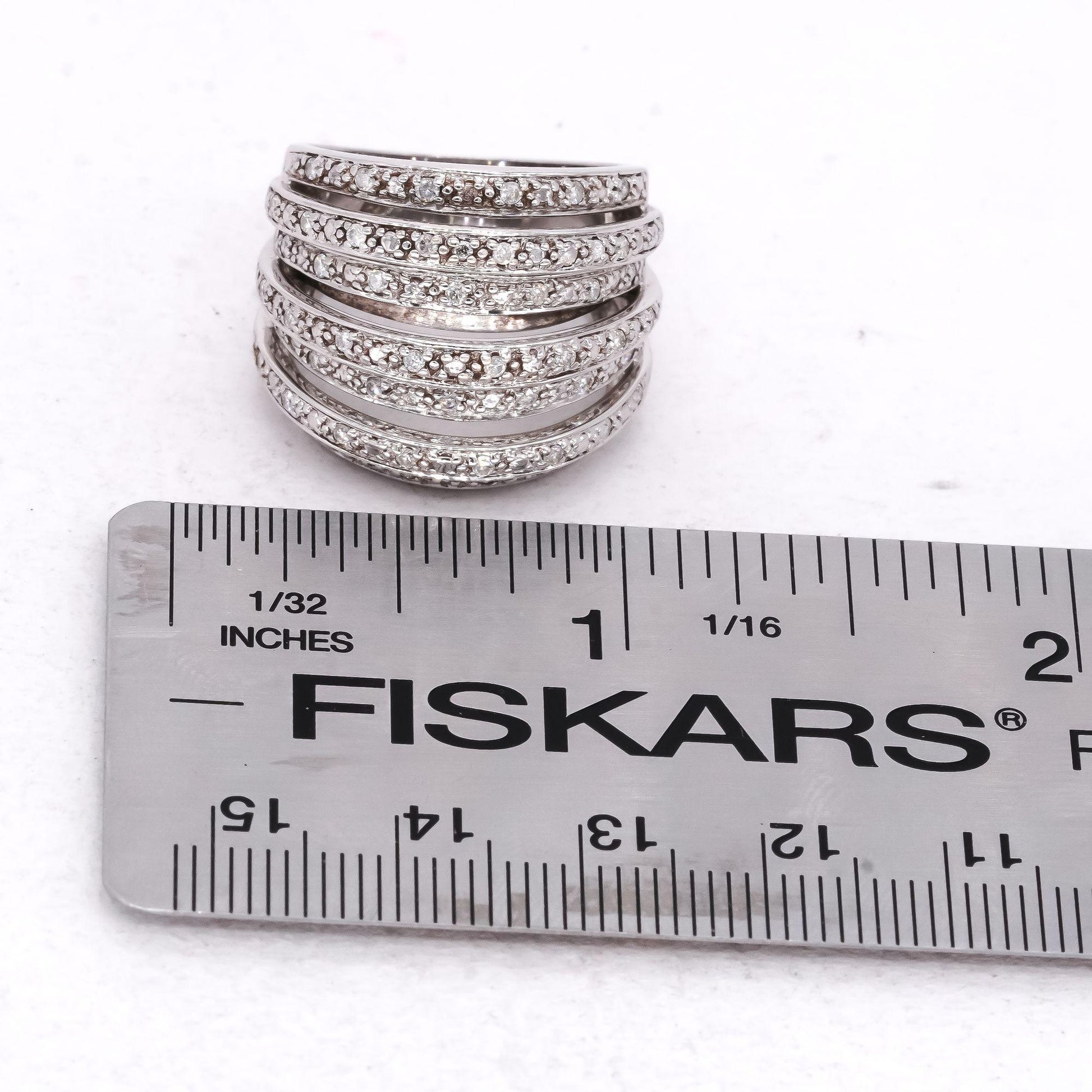 18k White Gold 0.50CT Diamond 7-Row Jumbo Wide Band Ring size 6.5