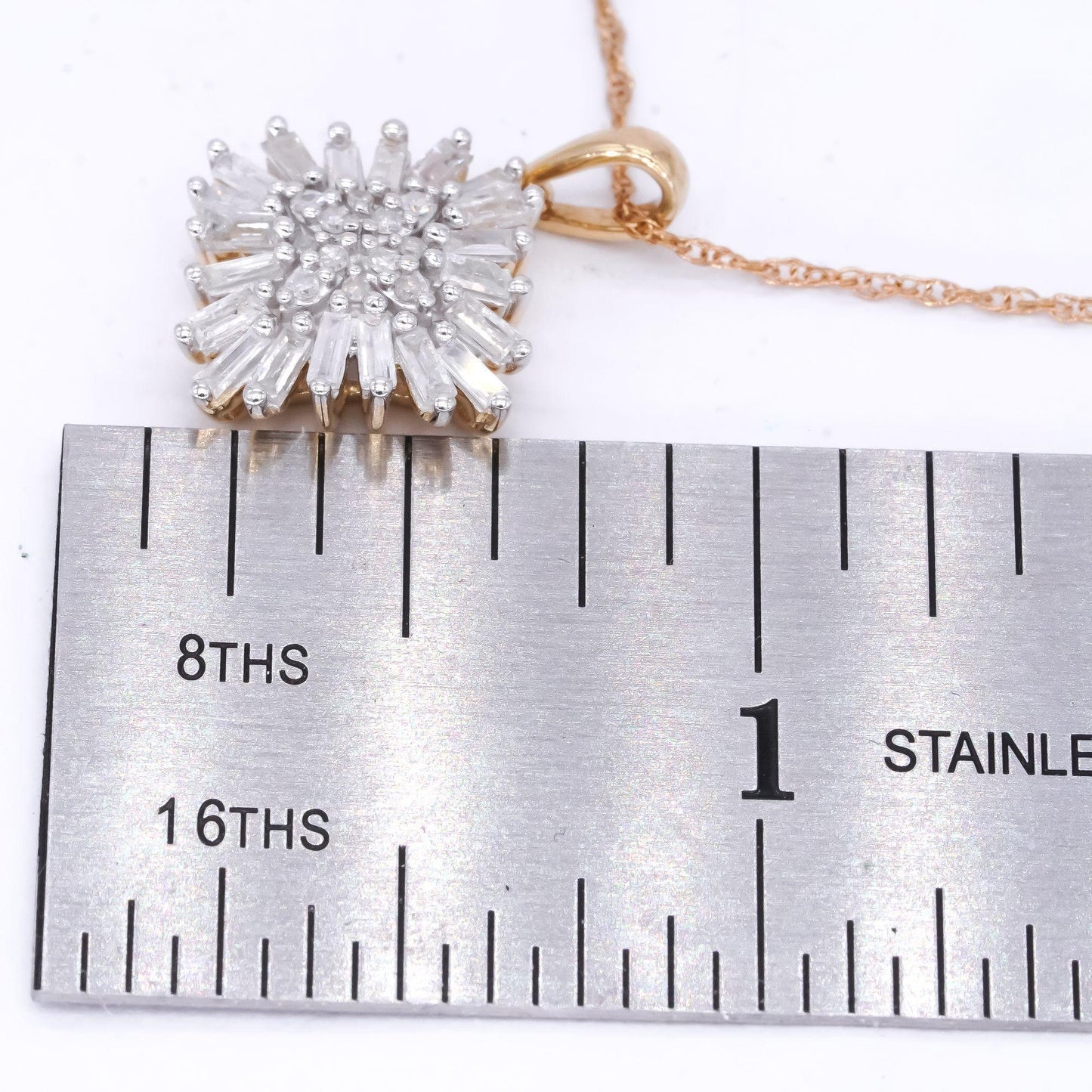 10k Yellow and White Gold 0.75CT Snowflake Sunburst Pendant Necklace