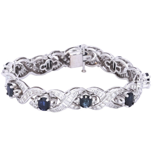 14k White Gold Jewelry 12.0CT VS Diamond & Sapphire Fancy Formal Tennis Bracelet