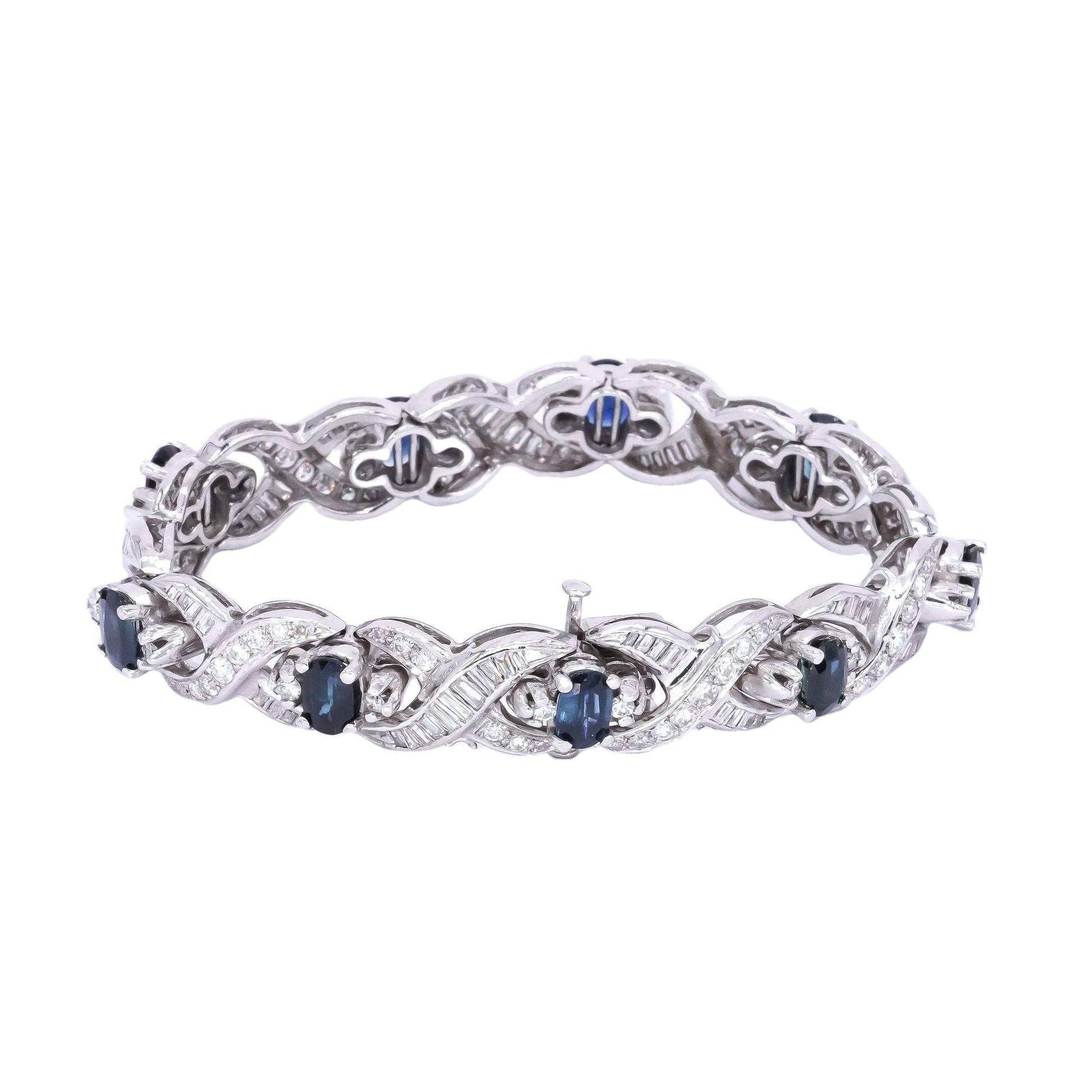 14k White Gold Jewelry 12.0CT VS Diamond & Sapphire Fancy Formal Tennis Bracelet