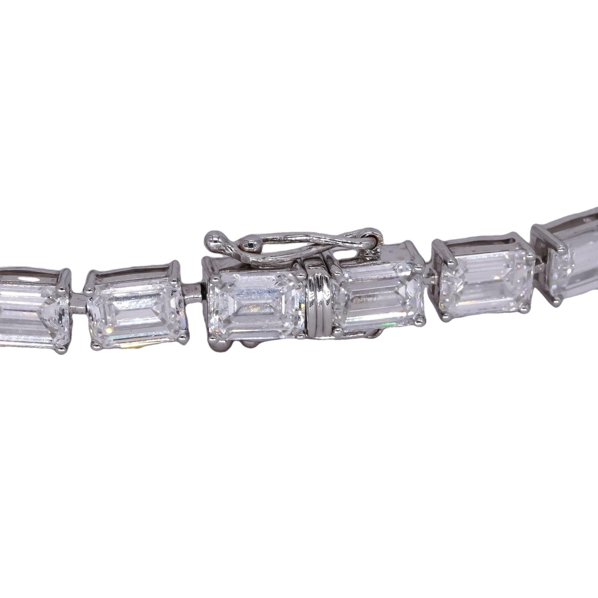 14k White Gold 20.21CT Lab Grown Diamond Emerald Cut Line Bracelet