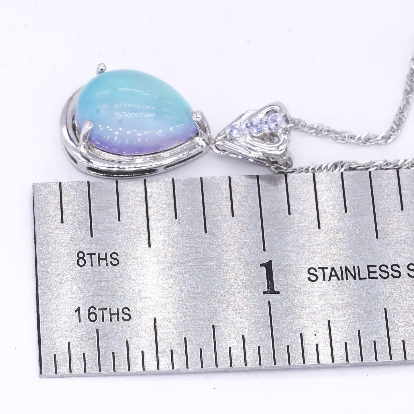 Sterling Silver 4.0CT Synthetic Cat's Eye and Natural Tanzanite Pendant Necklace