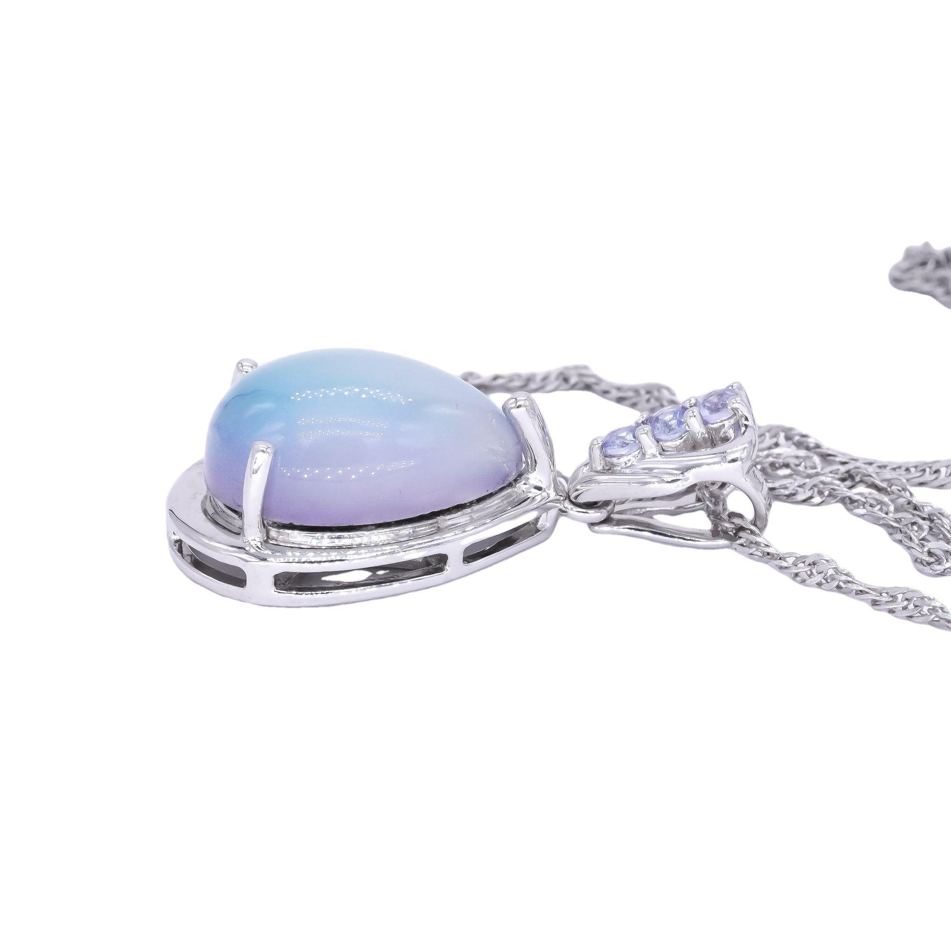 Sterling Silver 4.0CT Synthetic Cat's Eye and Natural Tanzanite Pendant Necklace