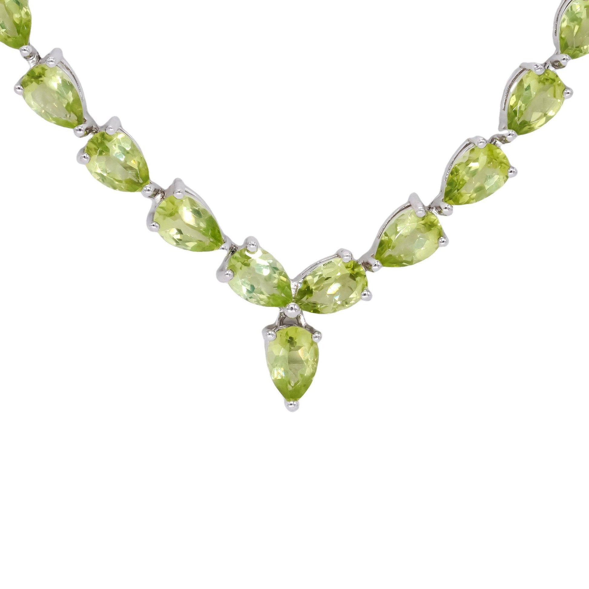 Sterling Silver 10.0ct Peridot Fancy Formal V Style Necklace