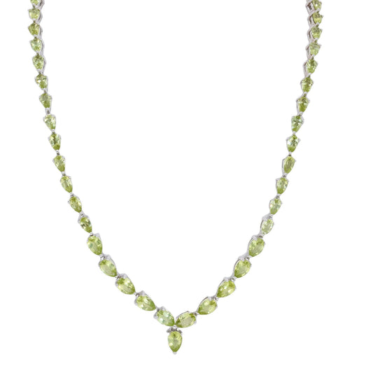 Sterling Silver 10.0ct Peridot Fancy Formal V Style Necklace