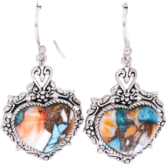 Sterling Silver 4.0CT Multi-Colored Turquoise Heart Drop Dangle Earrings