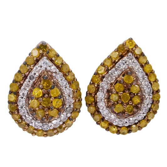 Sterling Silver Gold Plated .75CT Yellow and White Diamond Cluster Stud Earrings