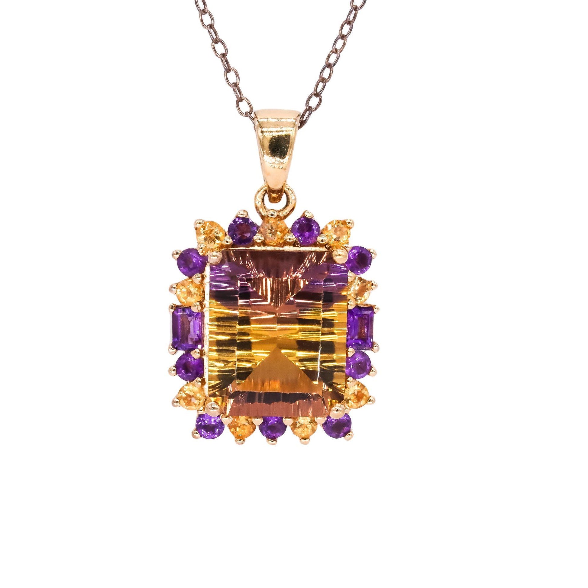 Sterling Silver Gold Plated 6.0CT Ametrine Amethyst Citrine Pendant Necklace