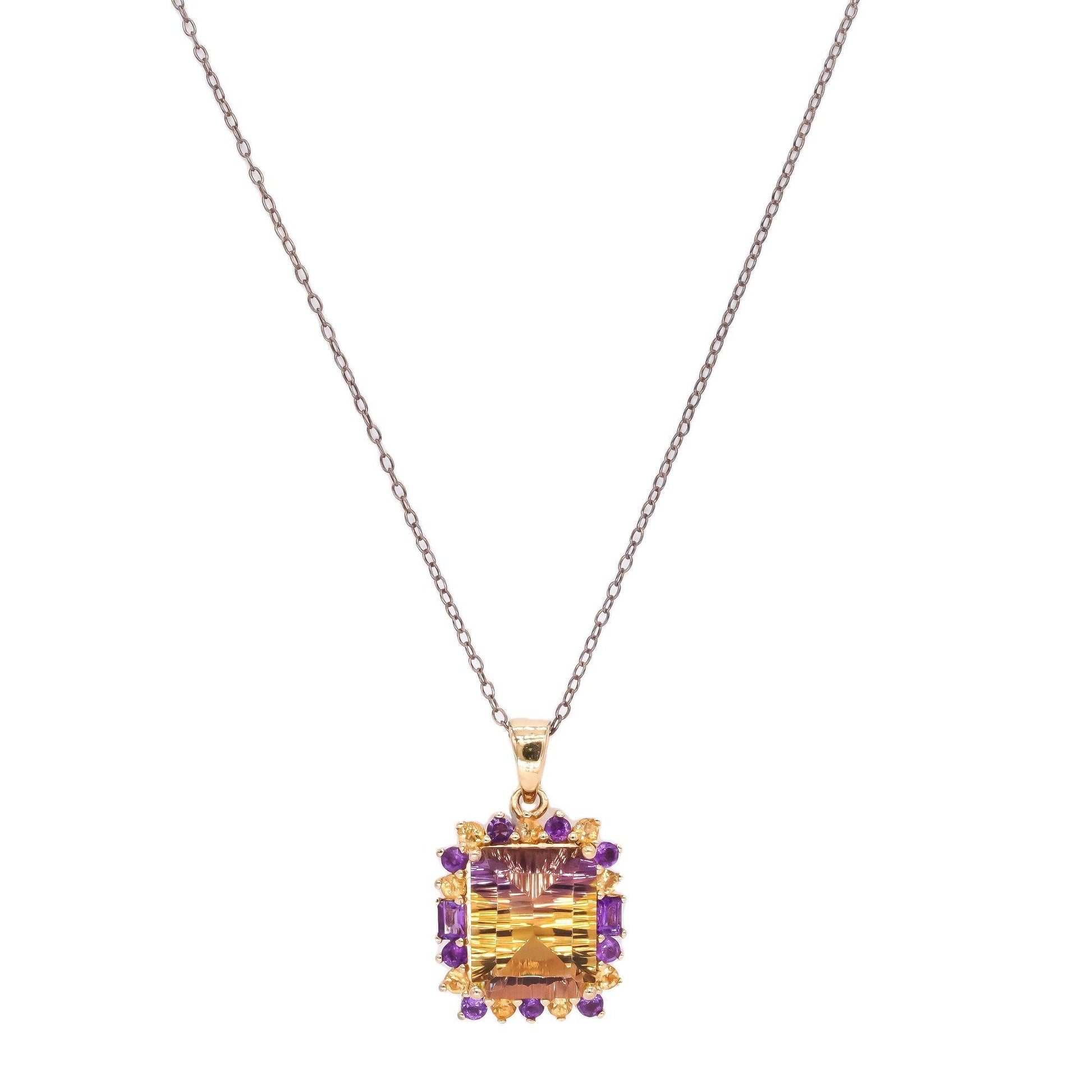 Sterling Silver Gold Plated 6.0CT Ametrine Amethyst Citrine Pendant Necklace