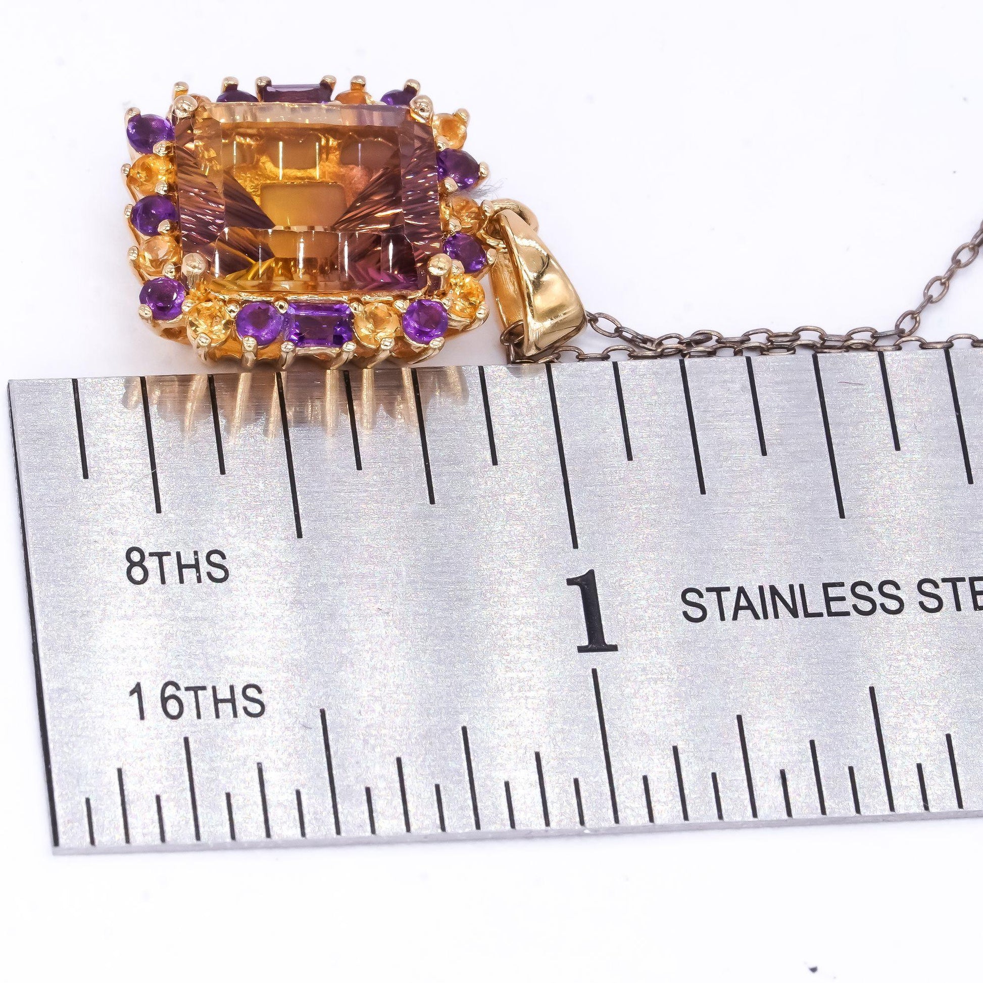 Sterling Silver Gold Plated 6.0CT Ametrine Amethyst Citrine Pendant Necklace