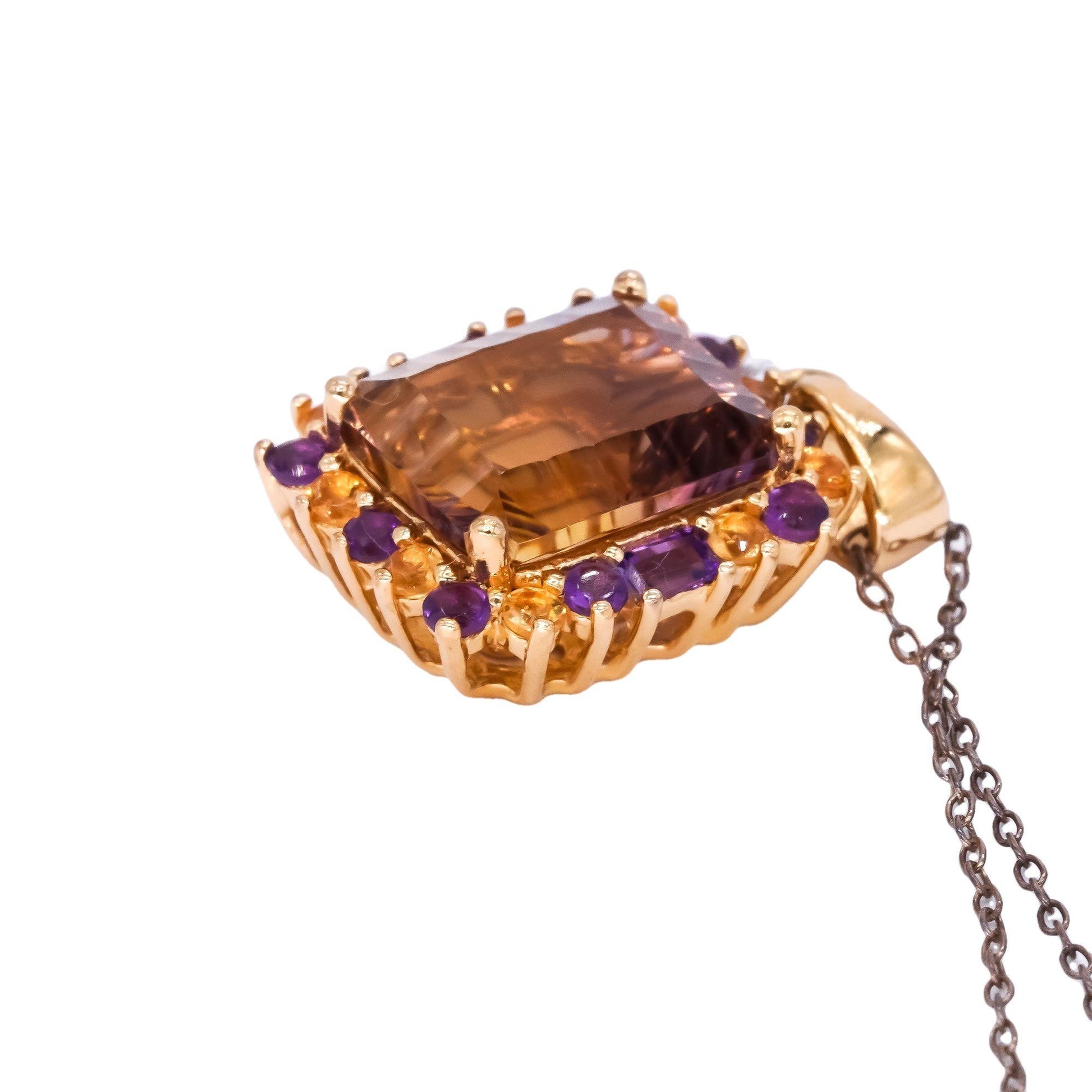 Sterling Silver Gold Plated 6.0CT Ametrine Amethyst Citrine Pendant Necklace