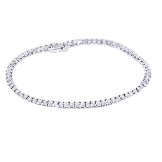 14k White Gold 1.0CT Diamond Four Prong Tennis Bracelet