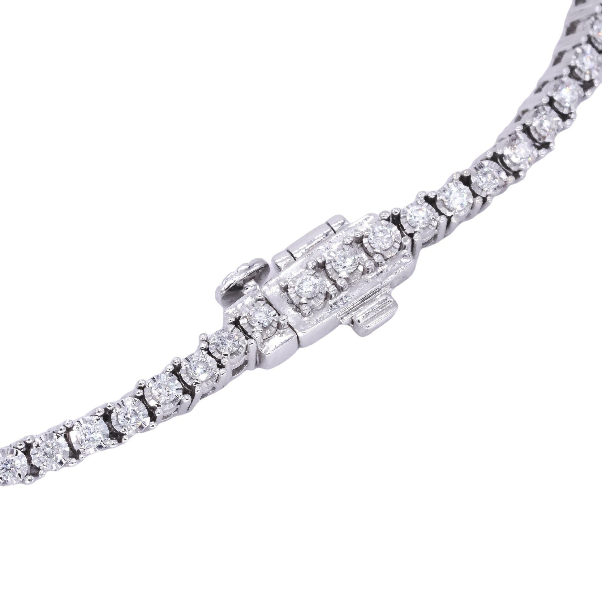 14k White Gold 1.0CT Diamond Four Prong Tennis Bracelet