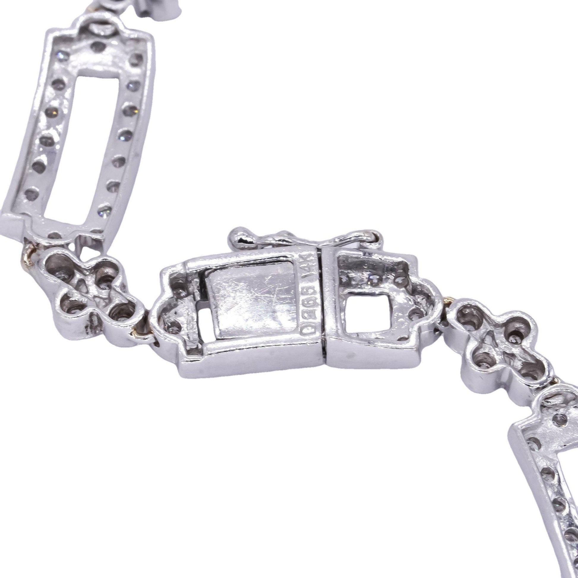 14k White Gold 2.50CT Round Cut Diamond Fancy Antique Style Necklace