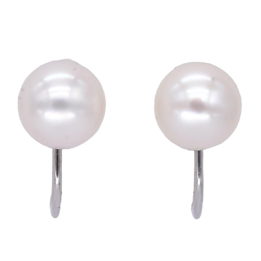 Vintage 14k White Gold Jewelry 7mm Pearl Screw Back Stud Earrings