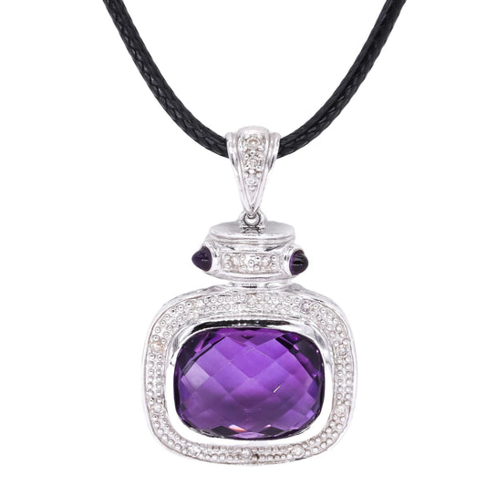 14k White Gold Jewelry 3.10CT Diamond and Amethyst Geometric Pendant Necklace