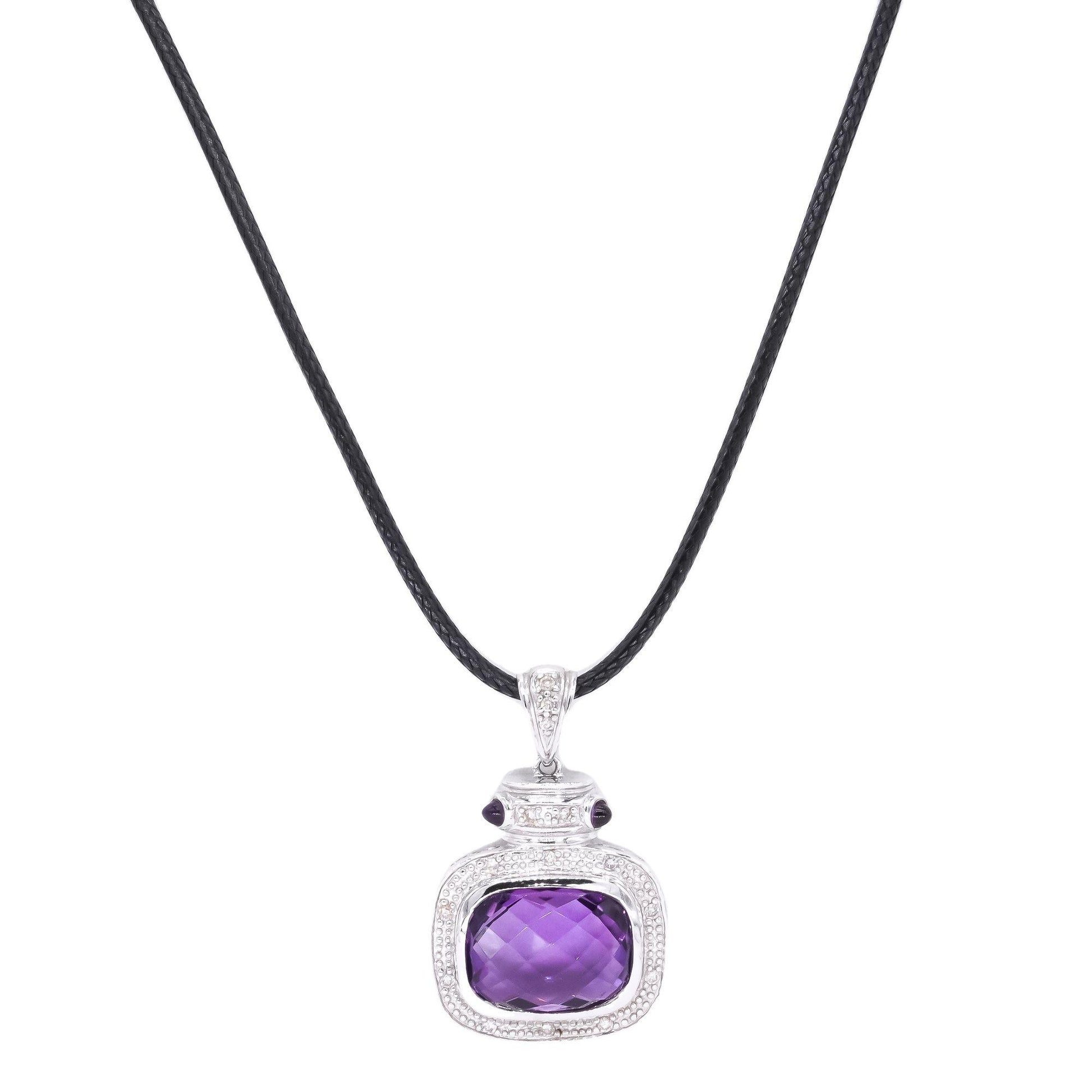 14k White Gold Jewelry 3.10CT Diamond and Amethyst Geometric Pendant Necklace