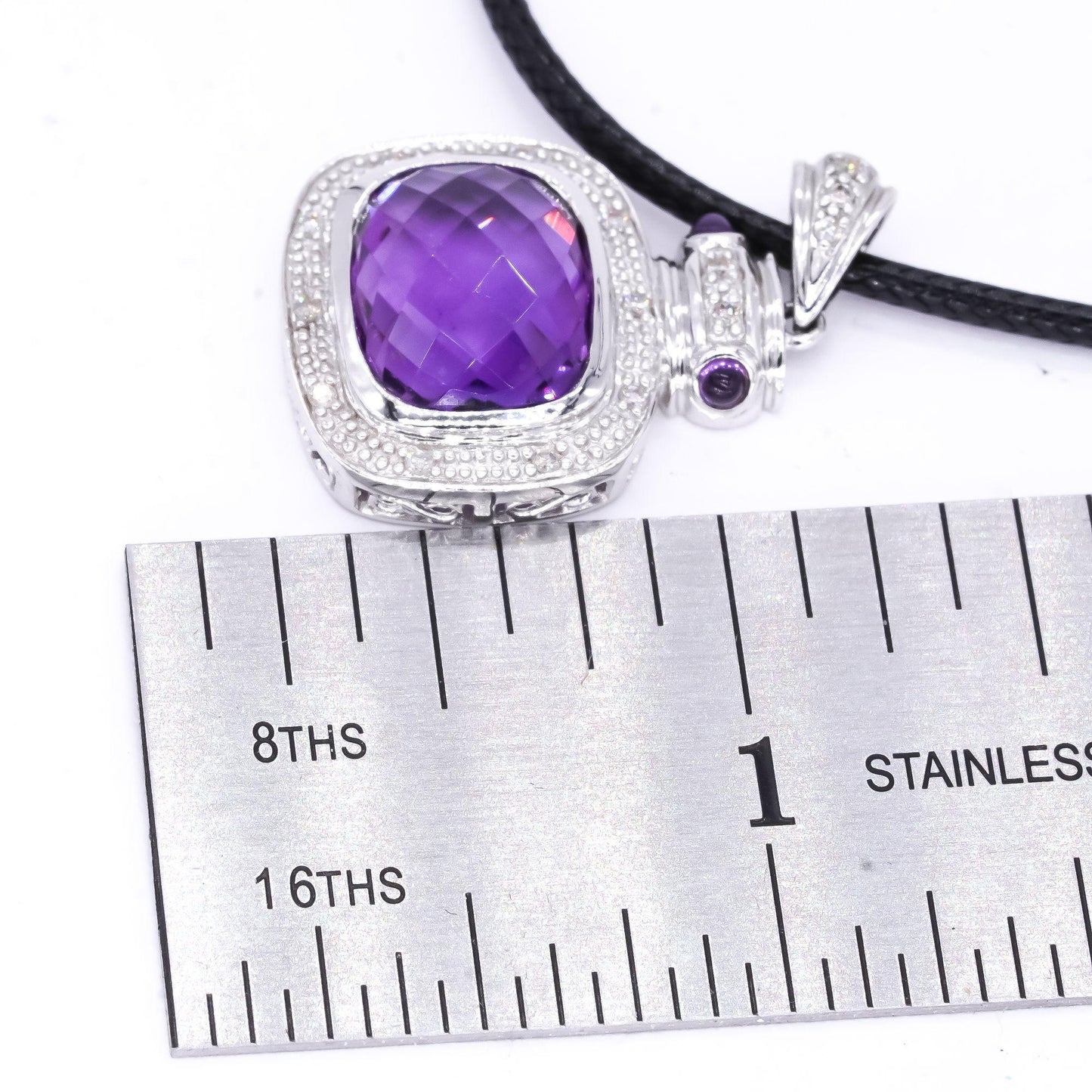 14k White Gold Jewelry 3.10CT Diamond and Amethyst Geometric Pendant Necklace