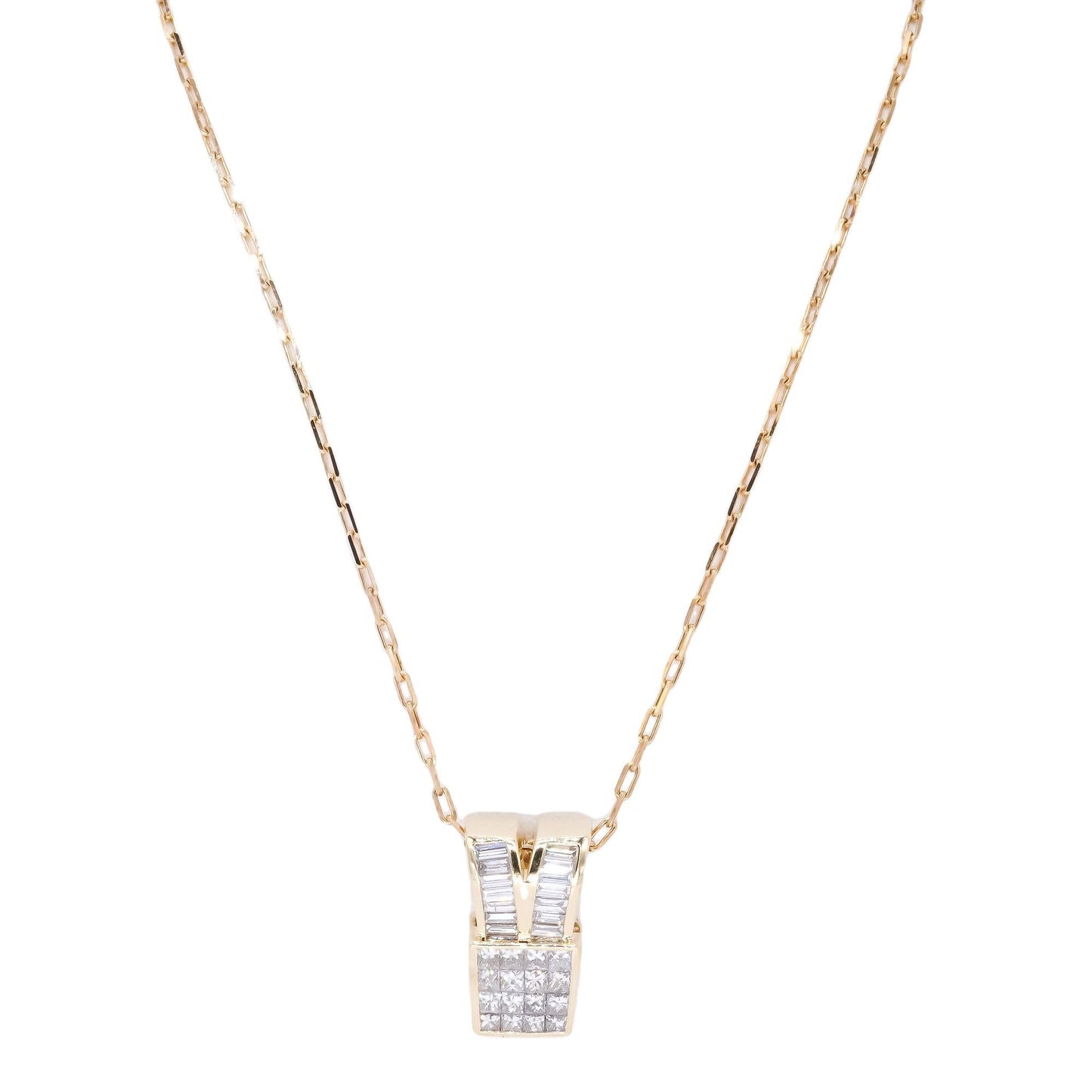 14k Gold 1.50CT VS Baguette and Princess Cut Diamond Drop Pendant Necklace