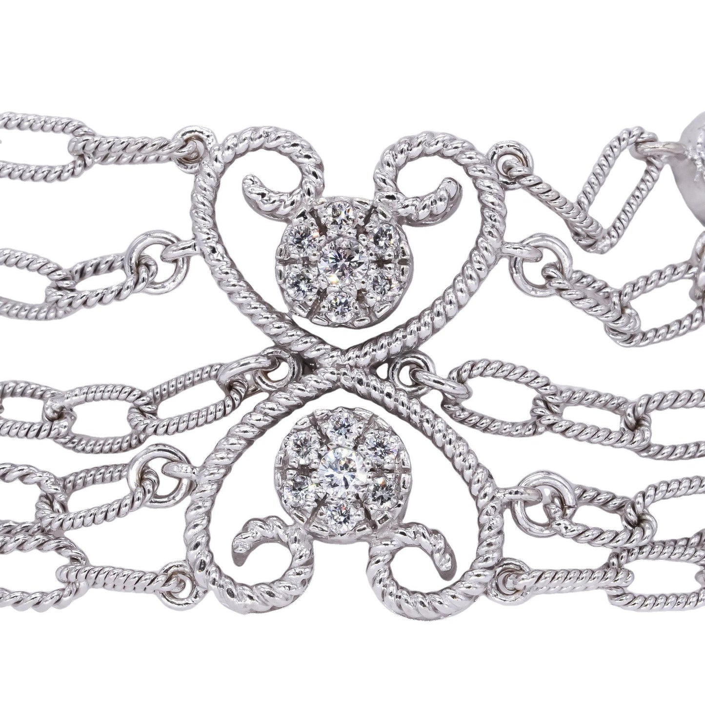 14k White Gold 2.25CT Diamond Cluster Flower Chain Link Fancy Bracelet