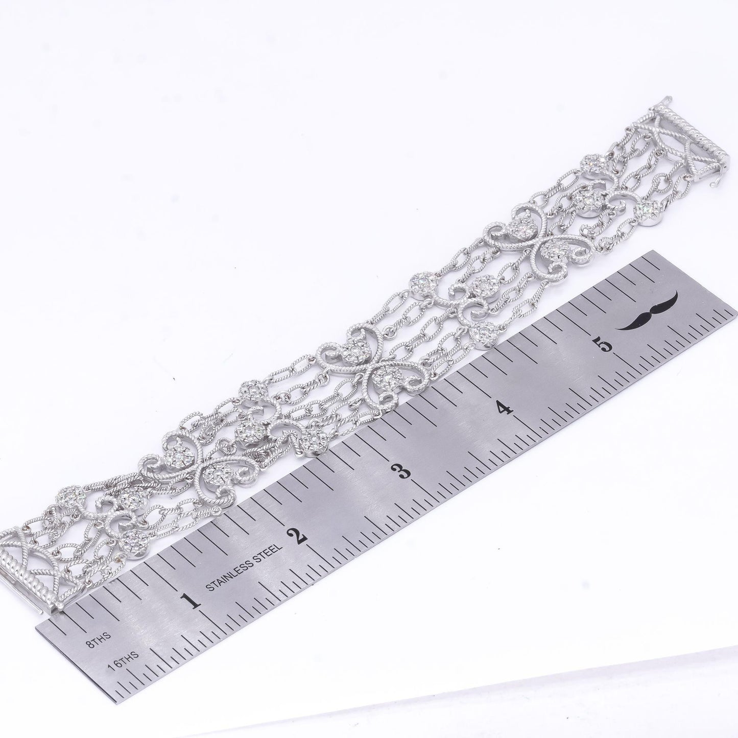 14k White Gold 2.25CT Diamond Cluster Flower Chain Link Fancy Bracelet