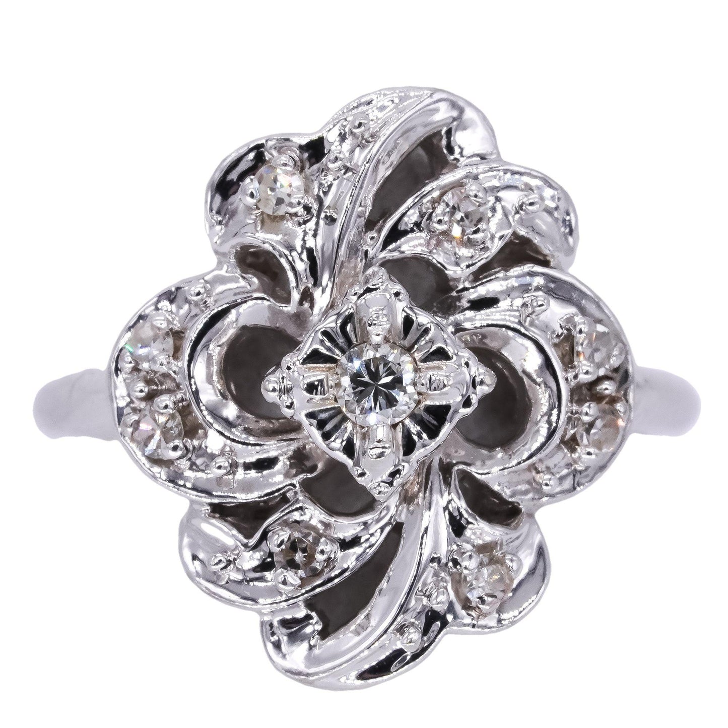 14k White Gold 0.18ct VS Diamond Flower Floral Cluster Ring Size 7