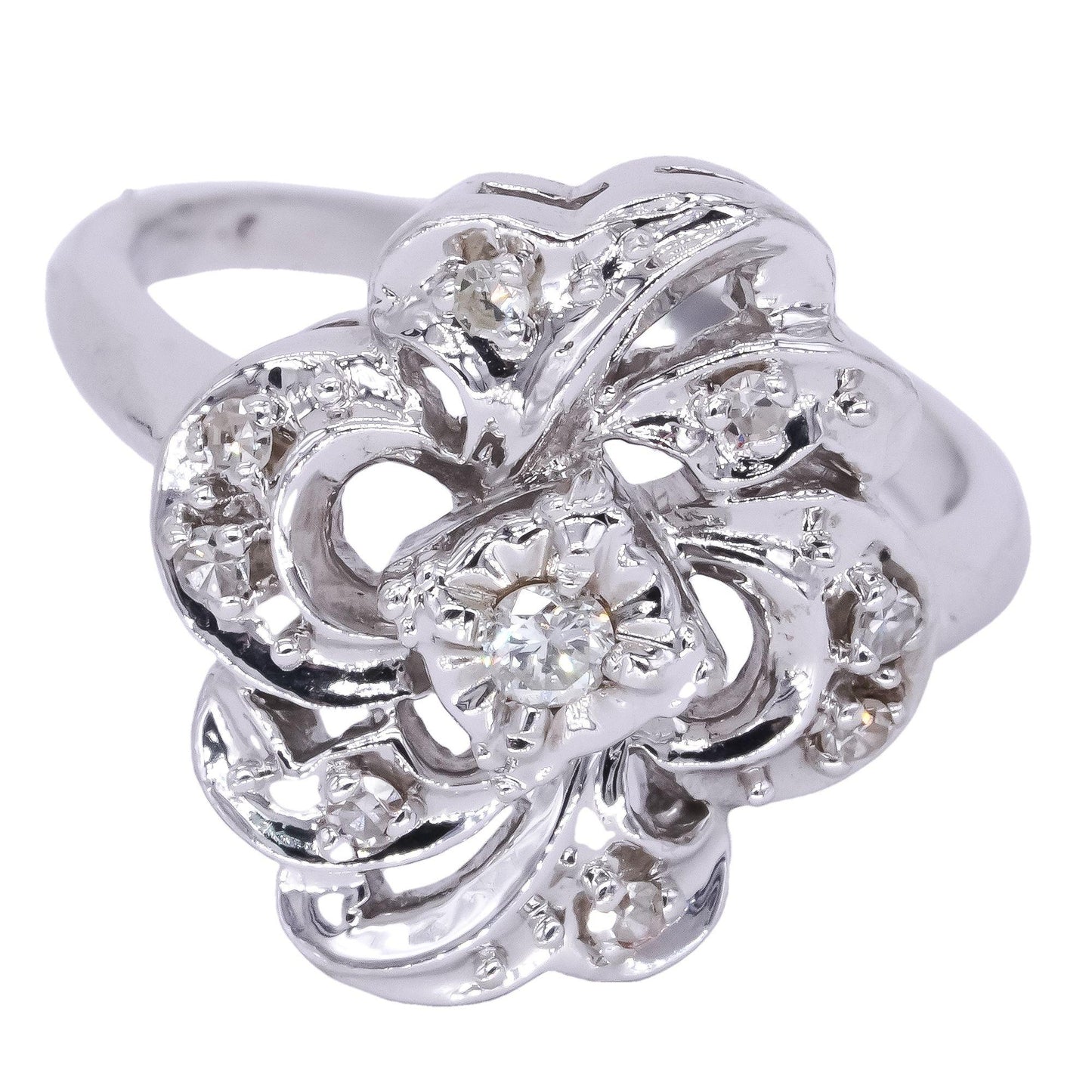 14k White Gold 0.18ct VS Diamond Flower Floral Cluster Ring Size 7