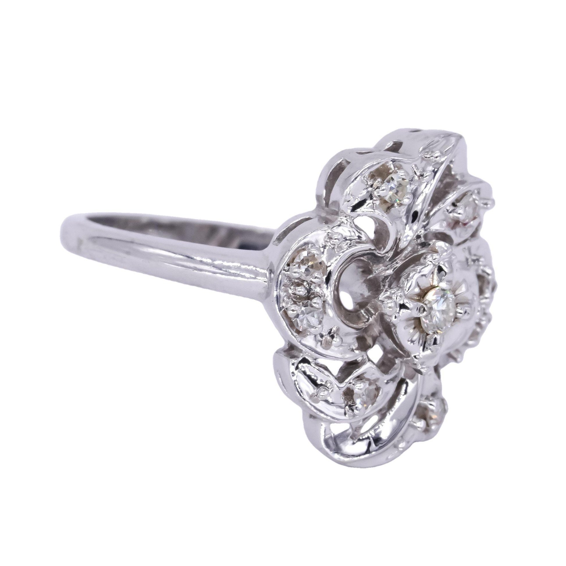 14k White Gold 0.18ct VS Diamond Flower Floral Cluster Ring Size 7