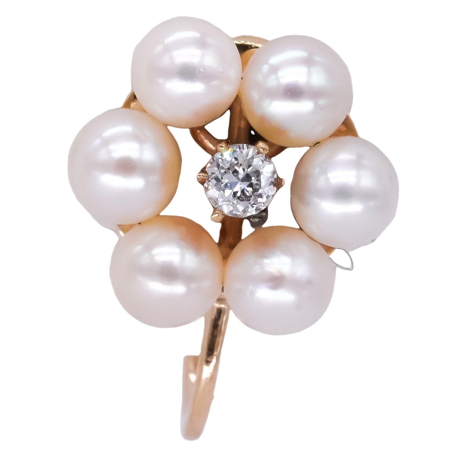 14k Yellow Gold 0.08ct Diamond and Pearl Flower Screw Back Earrings