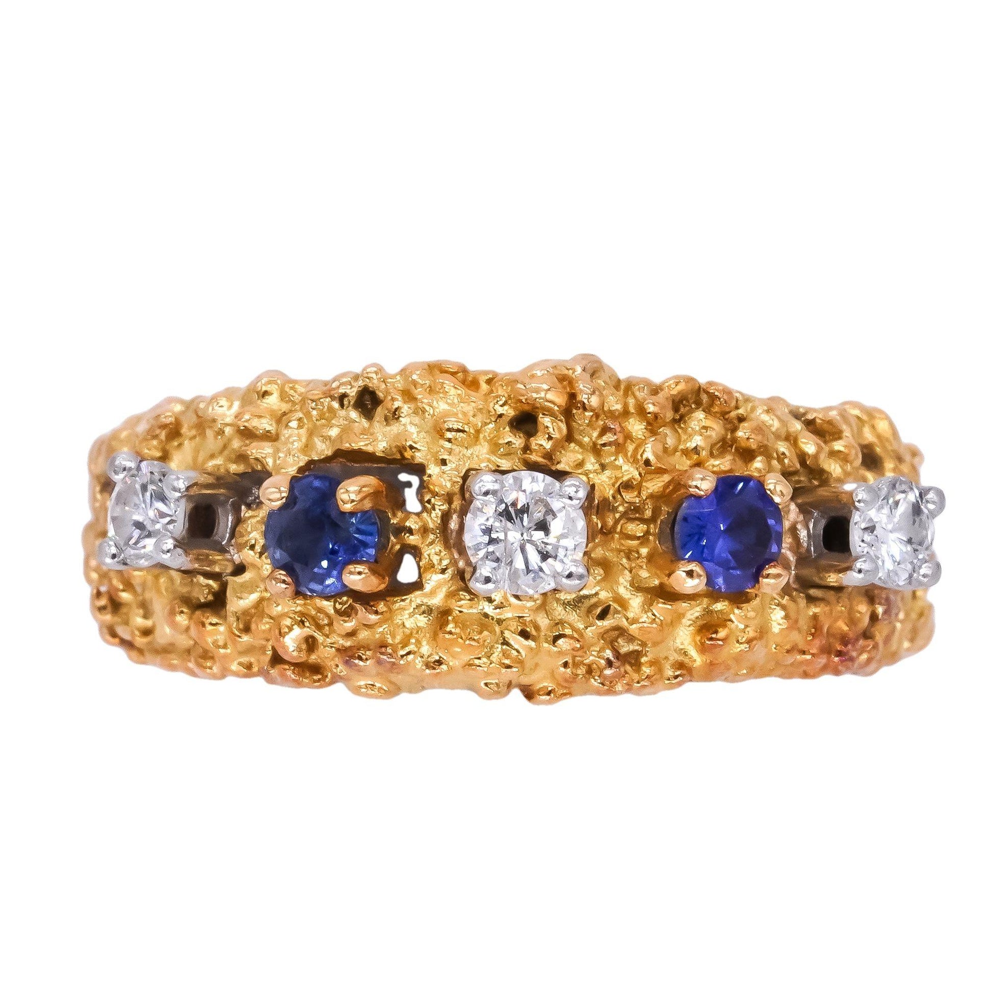 Hammerman Brothers 18k Two Tone Gold 0.41ct Diamond & Sapphire Nugget Ring