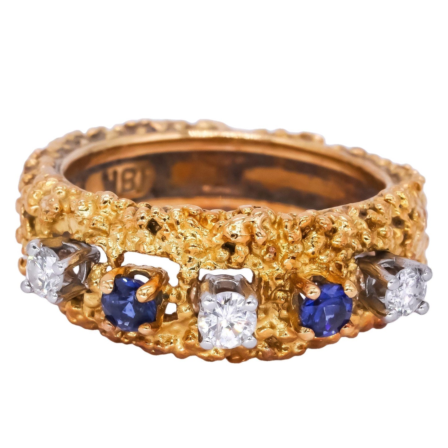 Hammerman Brothers 18k Two Tone Gold 0.41ct Diamond & Sapphire Nugget Ring