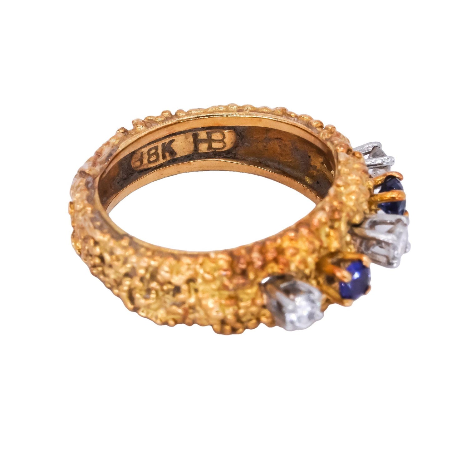 Hammerman Brothers 18k Two Tone Gold 0.41ct Diamond & Sapphire Nugget Ring