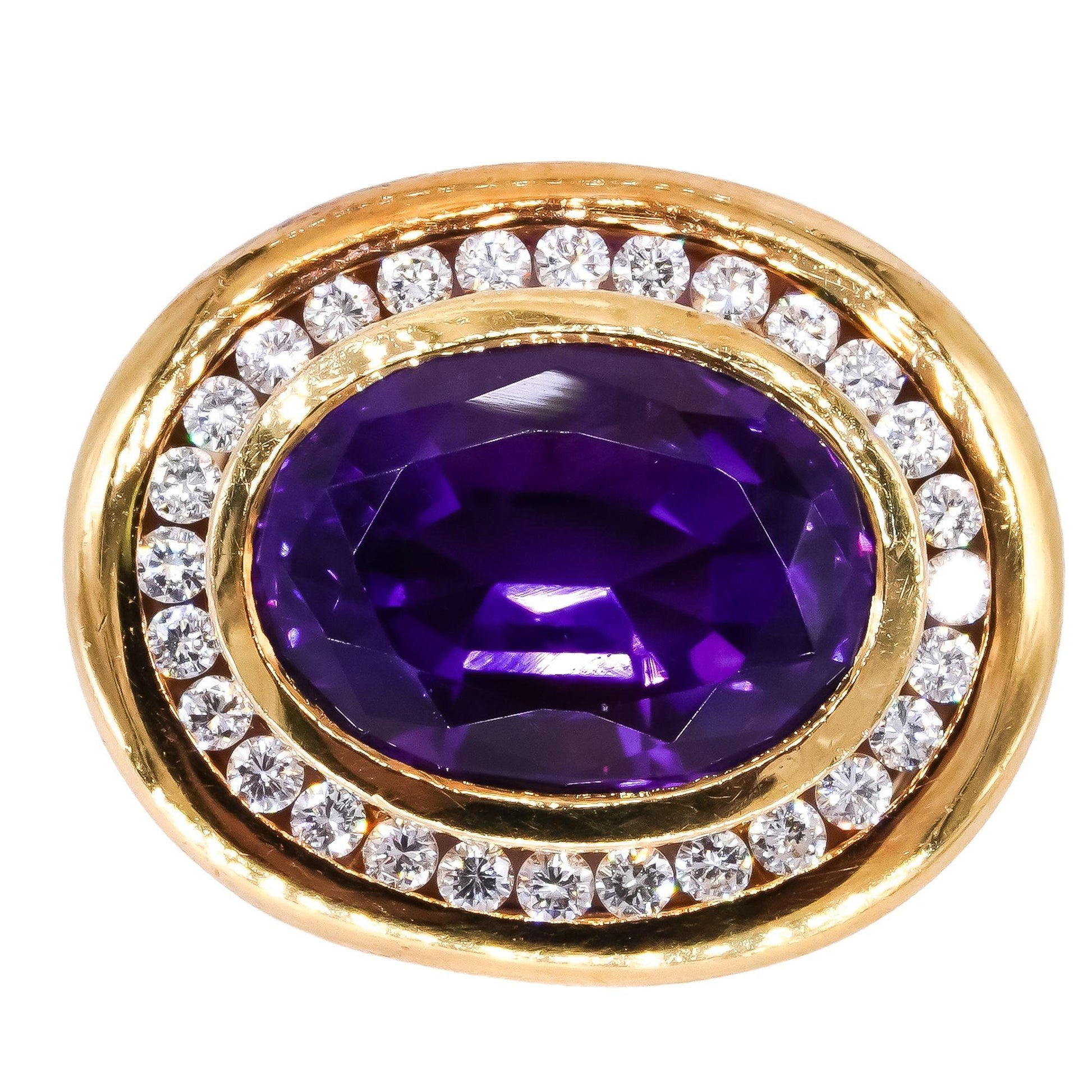 18k Yellow Gold 6.35ct Diamond + Amethyst Cocktail Ring Size 5.75