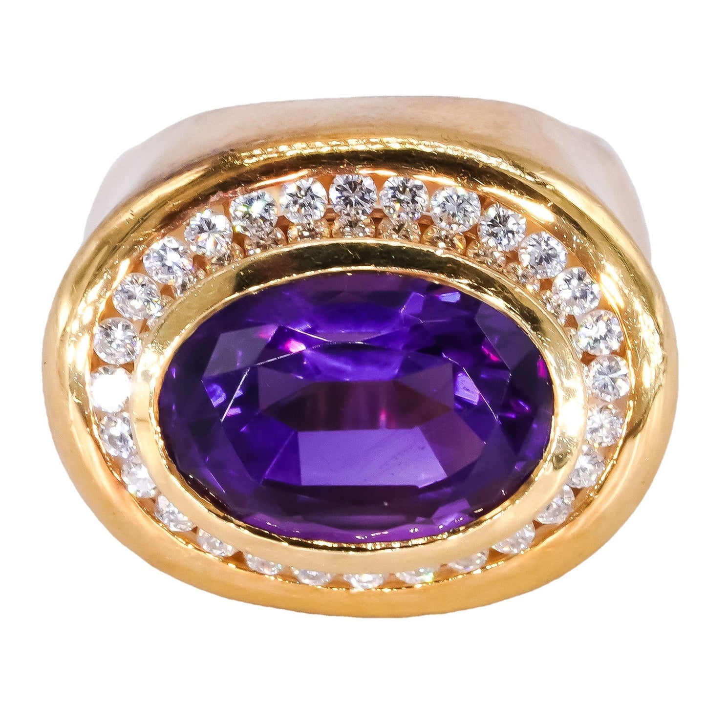 18k Yellow Gold 6.35ct Diamond + Amethyst Cocktail Ring Size 5.75