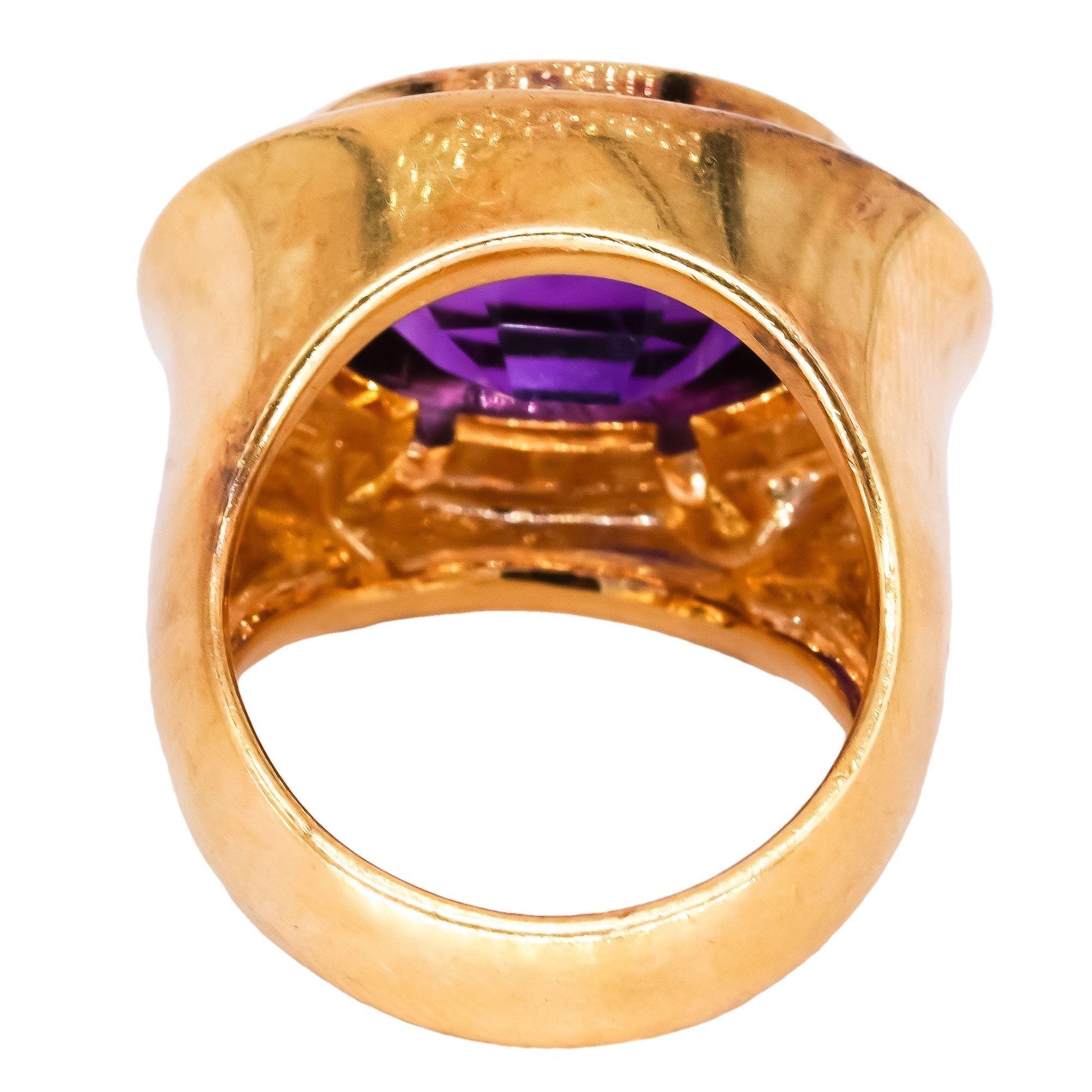 18k Yellow Gold 6.35ct Diamond + Amethyst Cocktail Ring Size 5.75