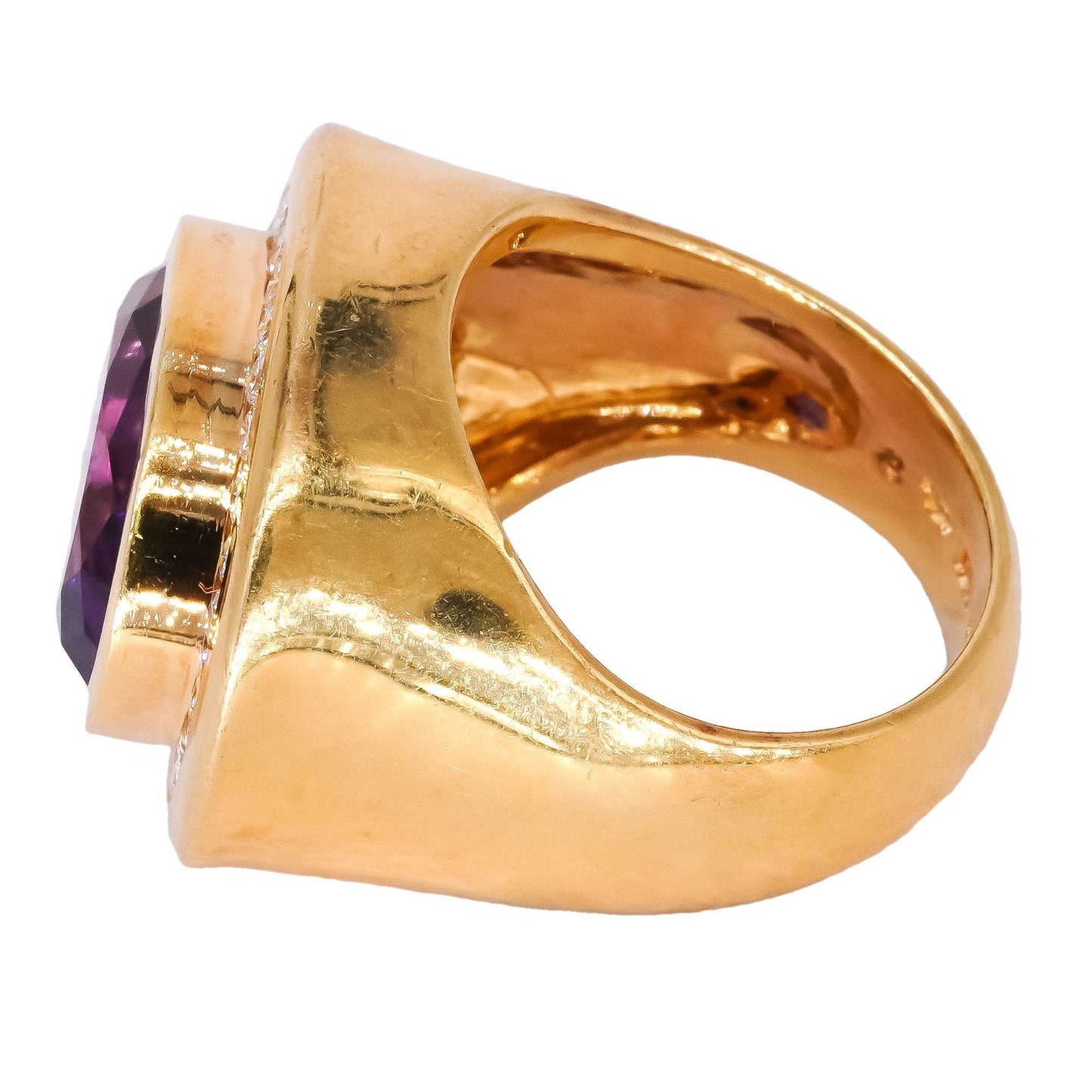 18k Yellow Gold 6.35ct Diamond + Amethyst Cocktail Ring Size 5.75