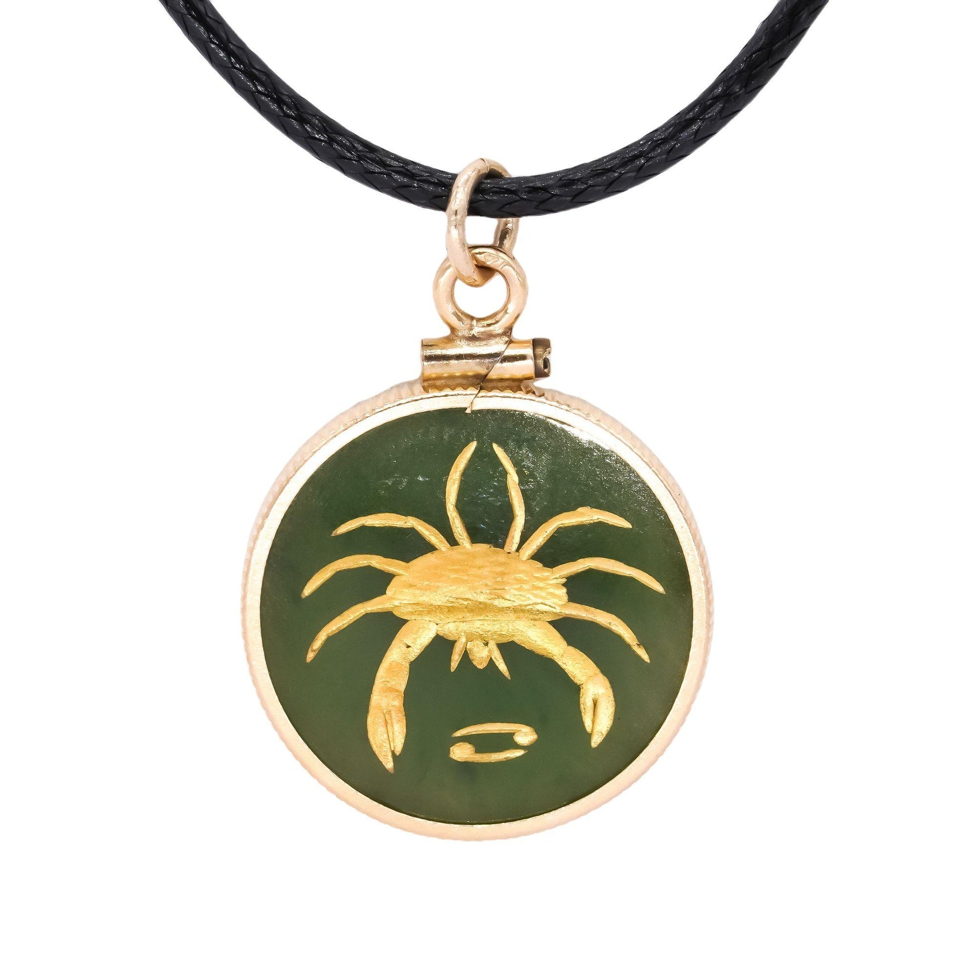 14k Yellow Gold Jewelry Green Stone Zodiac Sign Pendant Necklace