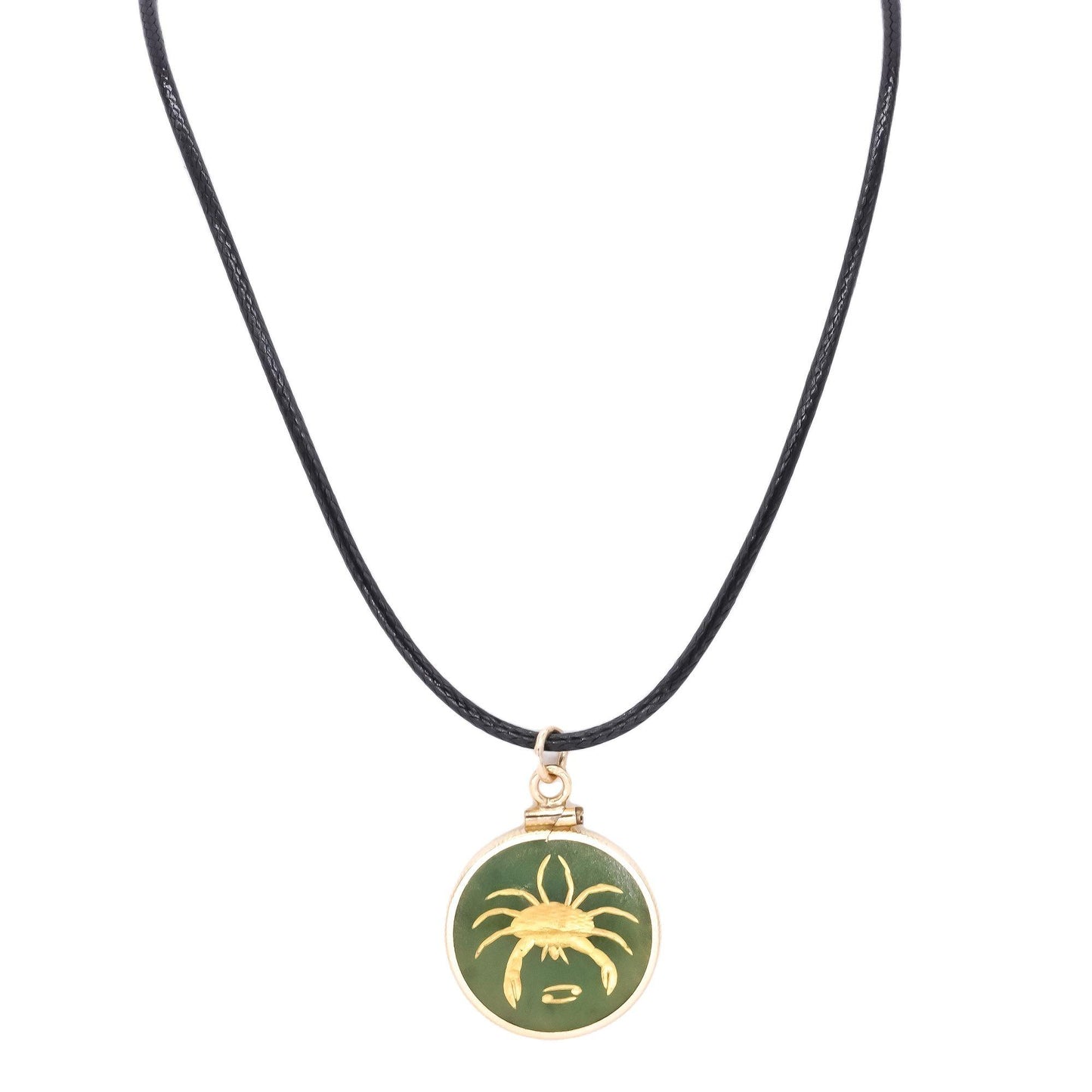 14k Yellow Gold Jewelry Green Stone Zodiac Sign Pendant Necklace