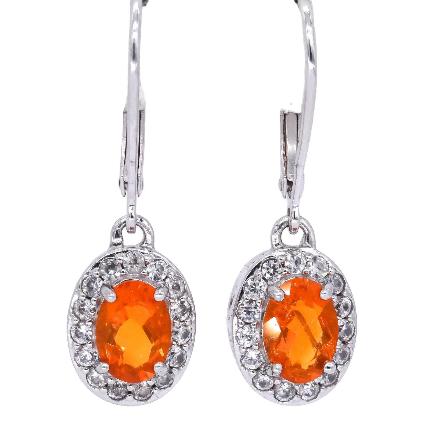 Sterling Silver Jewelry 1.50CT Citrine and White Topaz Drop Dangle Halo Earrings