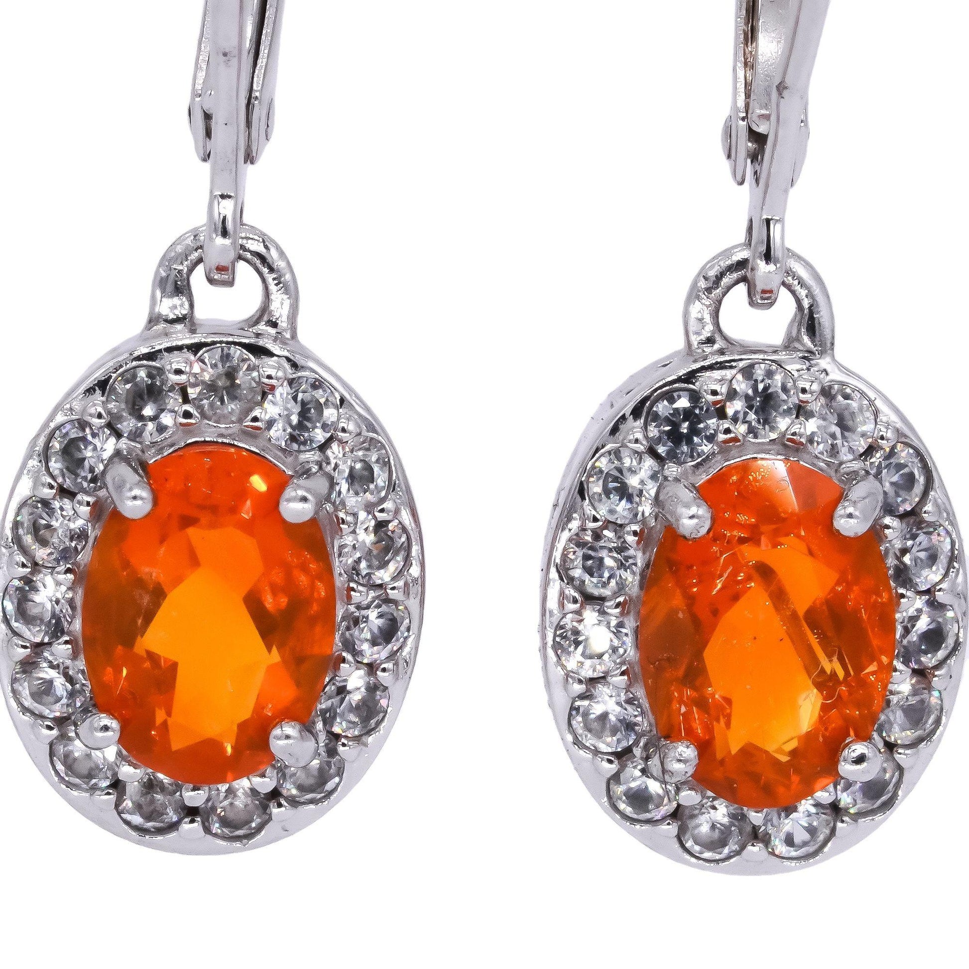 Sterling Silver Jewelry 1.50CT Citrine and White Topaz Drop Dangle Halo Earrings