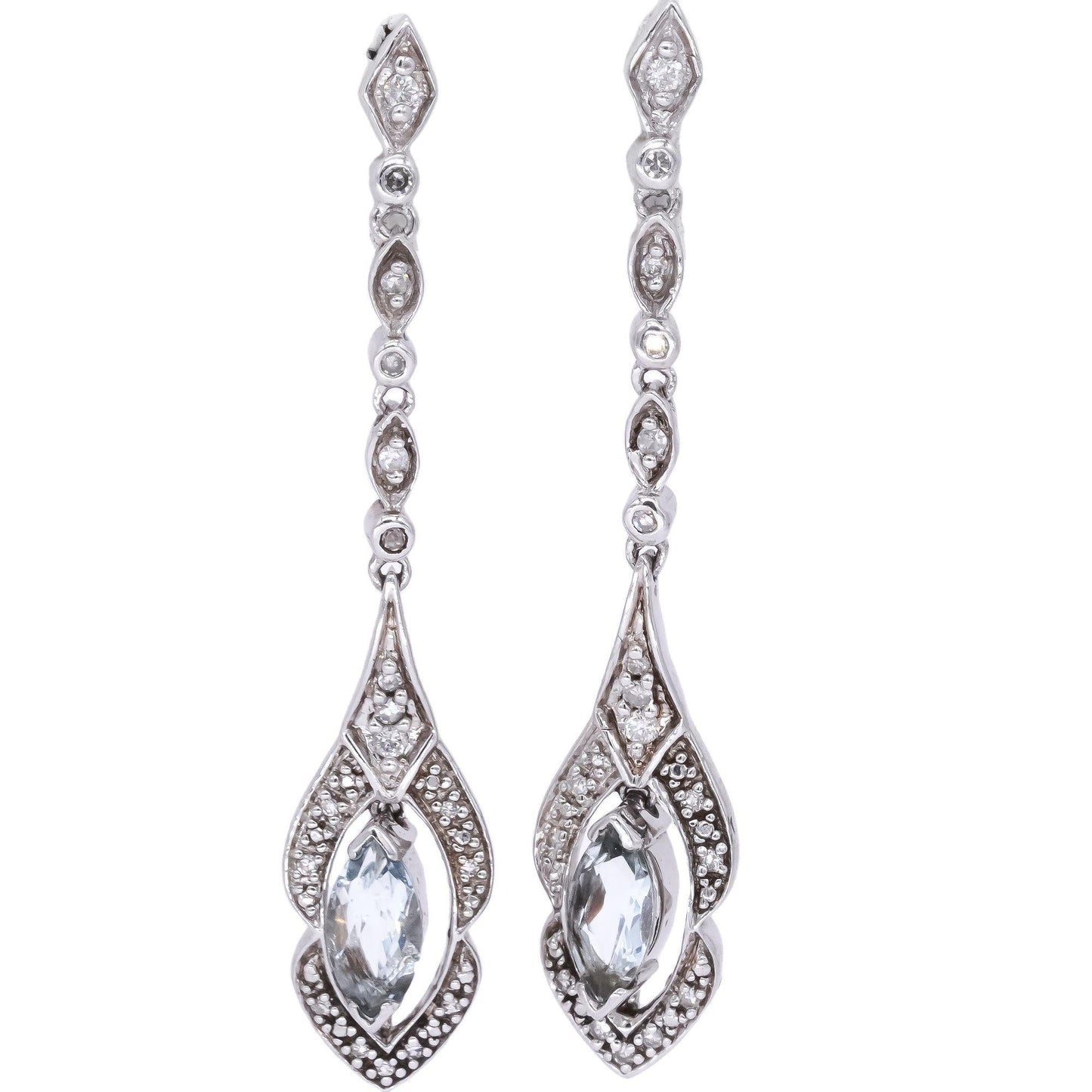 Sterling Silver Jewelry 0.60CT Diamond and Aquamarine Drop Dangle Earrings