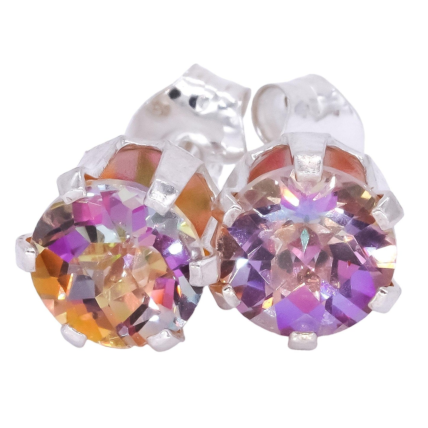 Sterling Silver 10.0CT Multi Colored Gemstone 6 Pair Stud Earring Set