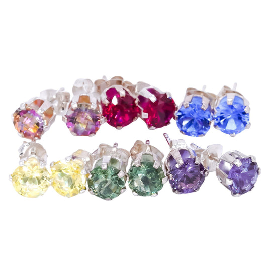 Sterling Silver 10.0CT Multi Colored Gemstone 6 Pair Stud Earring Set