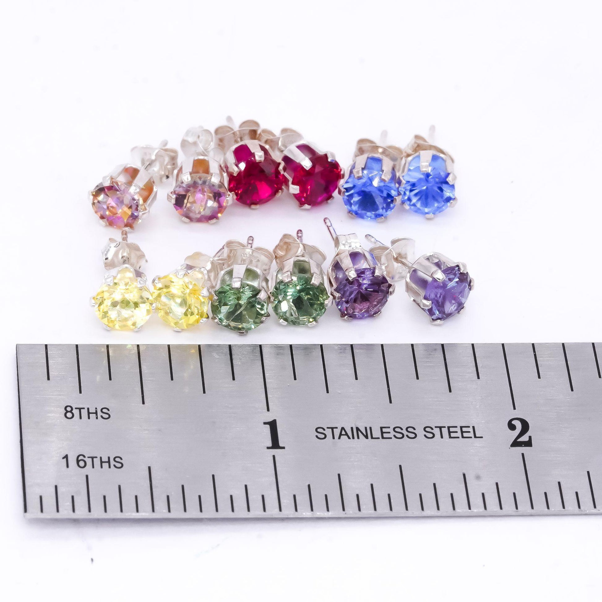 Sterling Silver 10.0CT Multi Colored Gemstone 6 Pair Stud Earring Set