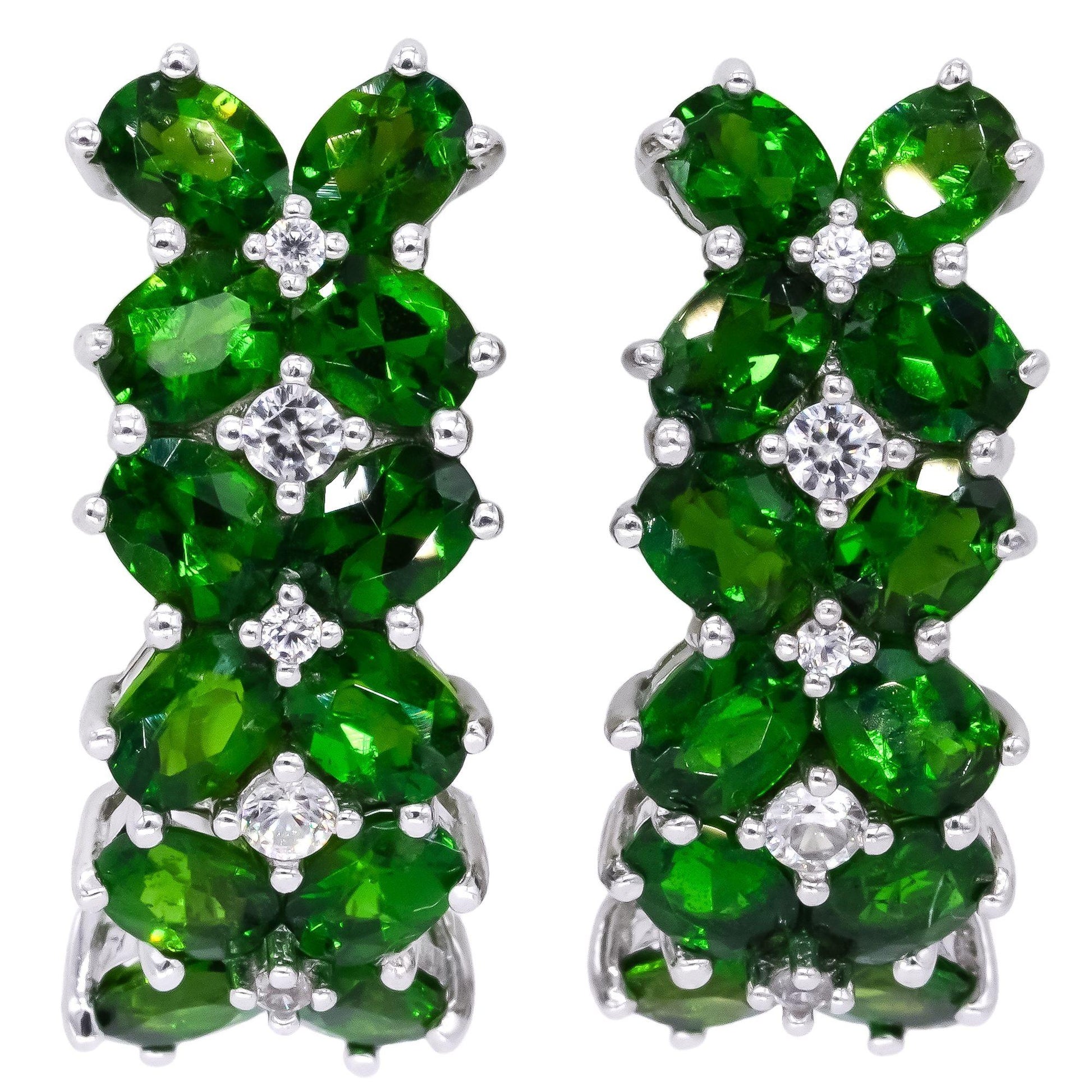 Sterling Silver Jewelry 3.0CT Green Diopside and White Topaz Curved Earrings