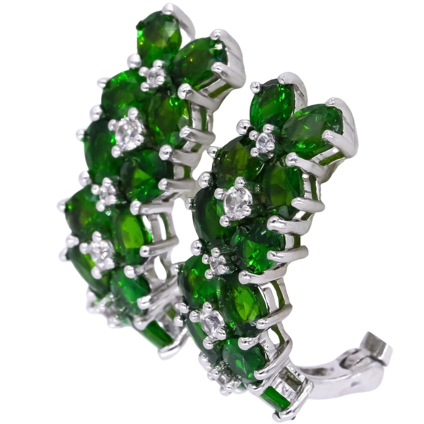 Sterling Silver Jewelry 3.0CT Green Diopside and White Topaz Curved Earrings