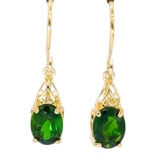 Sterling Silver Gold Plated Jewelry 2.0CT Diopside Euro Wire Dangle Earrings