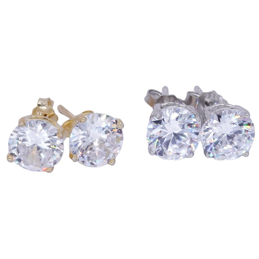 Sterling Silver Gold Plated 4.0CT White Cubic Zirconia 2 Pair Stud Earring Set