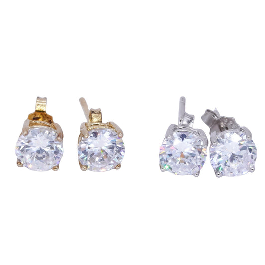 Sterling Silver Gold Plated 3.0CT White Cubic Zirconia Stud Earring Two Pair Set